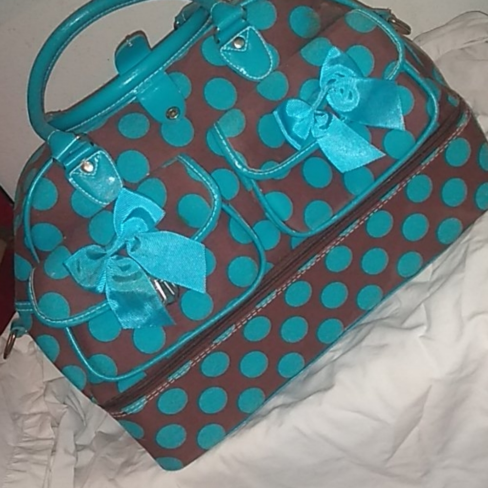 Blue and Brown Polka Dot Carry-on Bag
